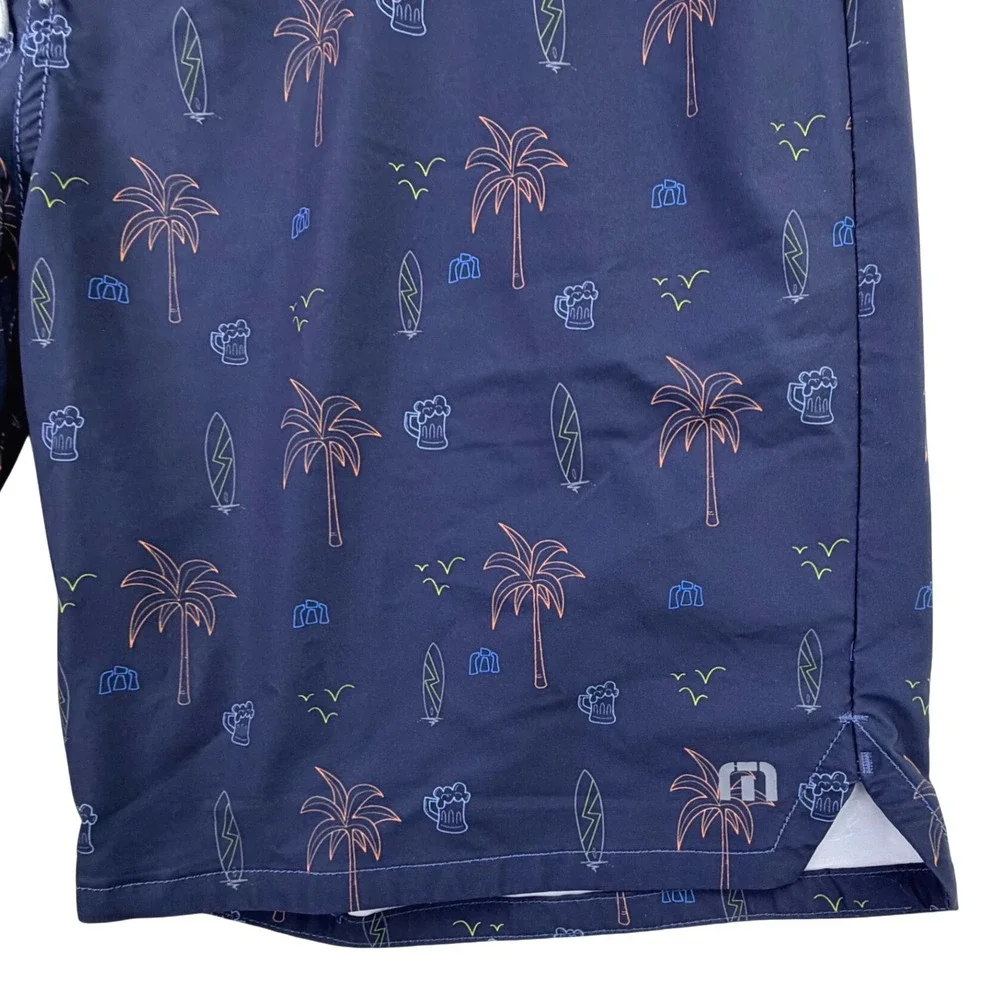 TravisMathew Board Shorts Men 36 Blue Palm Surf Beer Beach Tropical Resort 9